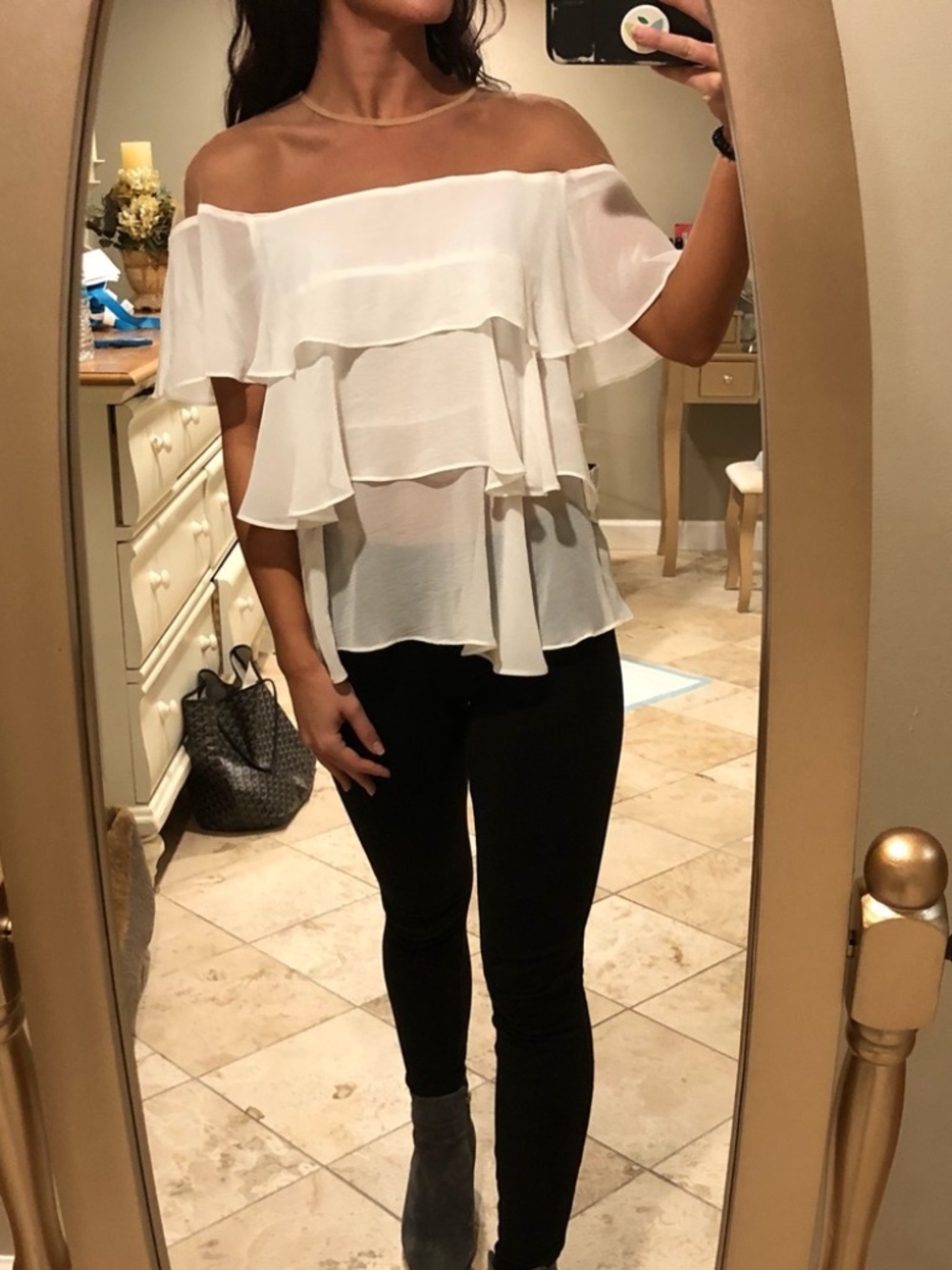 Atina Cristina White Short Sleeve Blouse with Sheer Top